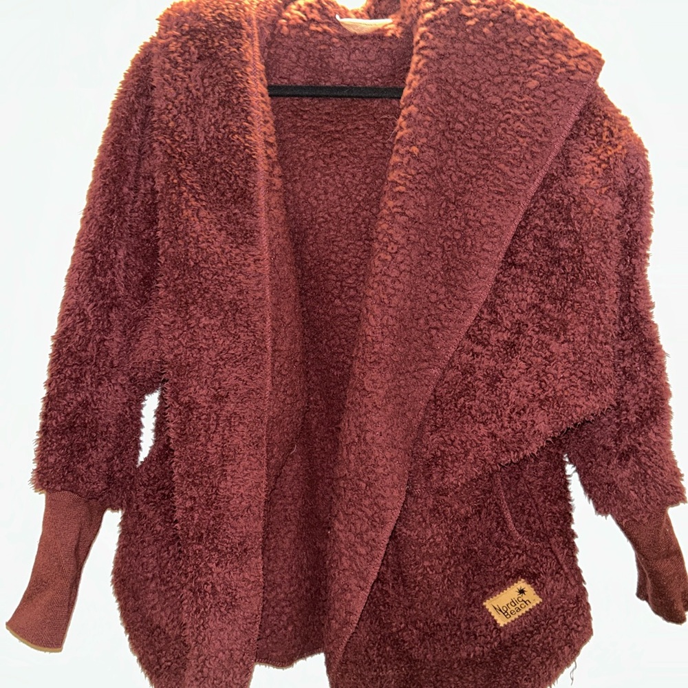 Nordic Beach Wrap Maroon Burgundy Hooded Cardigan